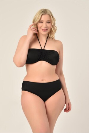 Aquaviva Damen-Bikini-Set in Übergröße, gestreift, schwarz, trägerlos, Neckholder - Aquaviva
