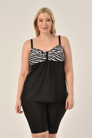 Aquaviva Damen-Tankini in Übergröße in Schwarz mit Zebramuster und zweireihigen Shorts - Aquaviva