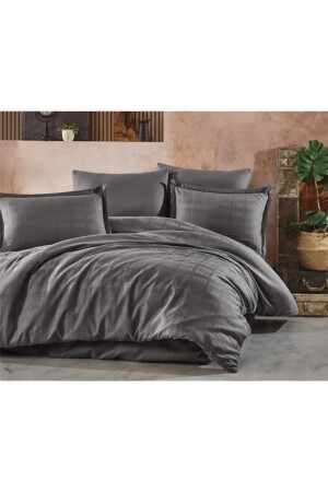 Aran Striped Satin Double Duvet Cover Set Marsela V3 Gray MARSELA V3 SATIN Ç. K NEV - Clasy