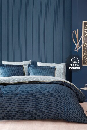 Arch Double Satin Duvet Cover Set - Navy Blue - Yataş