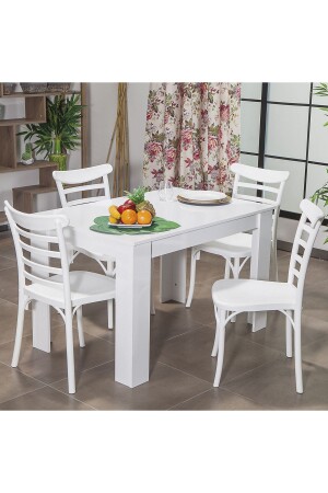 Arda / Efes Kitchen Table Set 4 Chairs 1 Table - White - Sandalie