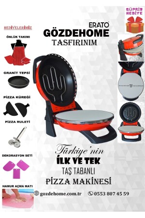 A.Red Erato Taşfirınım Pizza Machine, Lahmacun Machine Natural Stone Oven - Timer - 400 °c Taş900 - gözdehome