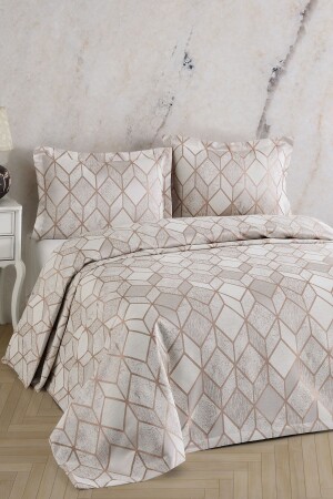 AREL Chenille DOUBLE BED COVER SET (Beige) - Birhome