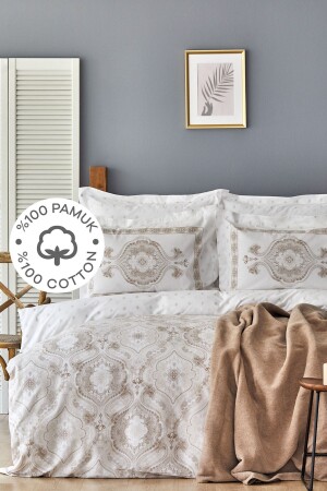 Arlen Beige Double 100% Cotton Duvet Cover Set Blanket Set 200. 17. 01. 0123 - Karaca Home