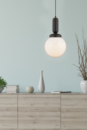 Arlo Single Black Modern Pendant Lamp Ball Chandelier Kitchen Living Room Pendant Lamp Chandelier 3381-01-BL - Apliqa