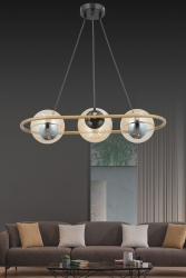 ARMİN 3 LÜ ESKİTME MODERN BAL GLOP CAMLI SARKIT AVİZE - ESSLİGHT