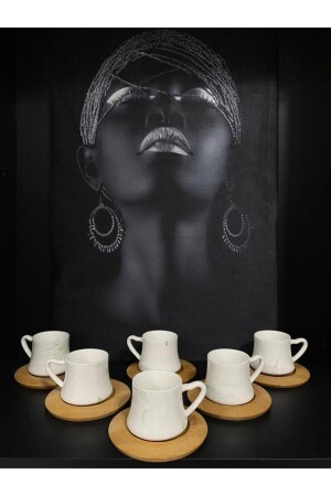 Arow Marmo Porcelain Cup Set with Bamboo Saucer TR-1736 - Arow - Dubai