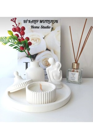 Art Decorative Special Design White Candle Holder - Wrapped Double Figurine and Vase Accessory Set - Dekorasi
