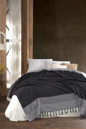 Artemis Organic Cotton Woven Double Black Piqué 200x250cm (picnic-beach-bed-sofa Cover) - Wellstil