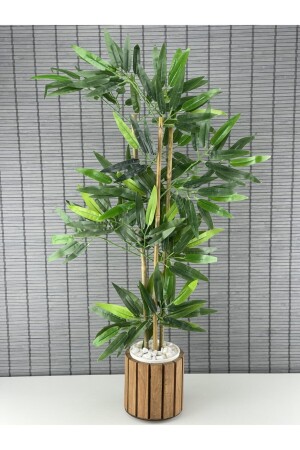 Artificial Dense Leaf Decorative Bamboo Tree with Wooden Pot 3 Trunks 80cm - Bahçem