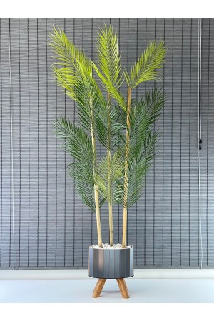Artificial Flower Palm Wooden Ellipse Potted Standing Areca Artificial Plant Living Room Flower 18 Leaves 135cm - Bahçem