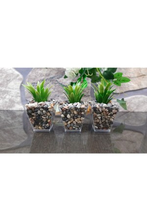 Artificial Greenery Artificial Flower in 3-Piece Pebble Pot 6cmx10cm - Süs Ağacı