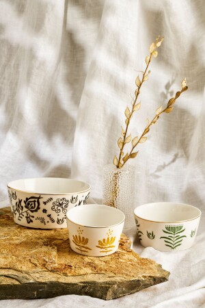 Artisan New Bone 3-Piece Bowl Set Green Yellow Black - Emsan