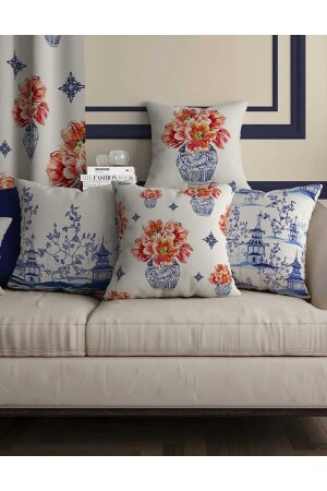 Asian Authentic Ethnic Figures Patterned 4-Piece Decorative Gift Throw Pillow - Pillow Case - Flamenco Tekstil