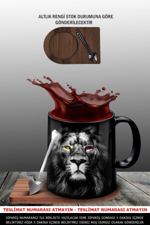 Aslan Taraftar Kupa - Altlık - Kaşık Ve Siyah Kupa - Seramik Kupa Bardak Mug Cup Bardak Kupa meyouaslan2 - bymat