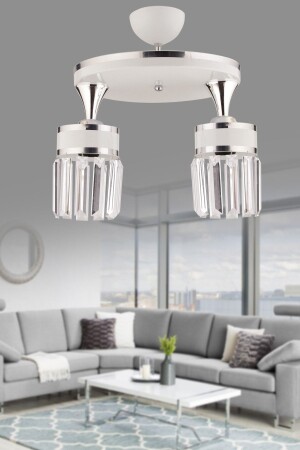 Aslı 2-Piece Profenyer Crystal Stone White Chrome Gilded Modern Luxury Chandelier 2008 - KUZEY AYDINLATMA
