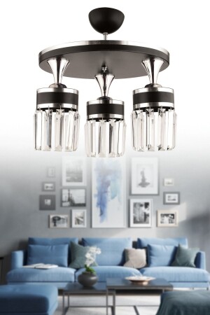 Aslı 3 Piece Profonier Black Chrome Gilded Crystal Stone Modern Luxury Chandelier 3003 - KUZEY AYDINLATMA