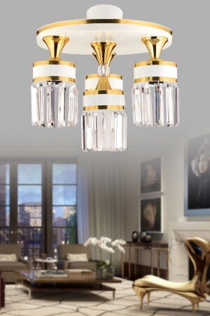 Aslı 4-Plus Profonier White Yellow Gilded Crystal Stone Luxury Modern Chandelier 4004 - KUZEY AYDINLATMA