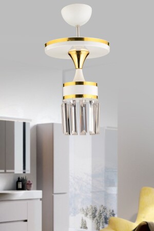Aslı Chandelier with Tray White Gold Gilded Crystal Stone Single Modern Luxury Lighting 1008 - KUZEY AYDINLATMA