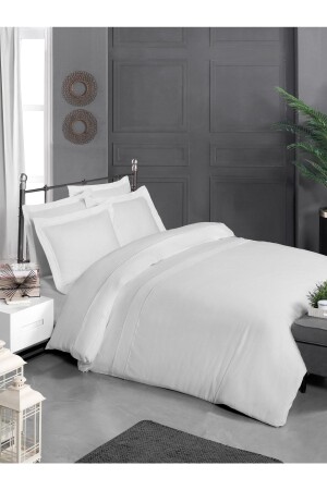 Assuwa V.1 Bettbezug-Set aus 100 % Baumwollsatin, Spannbetttuch, King-Size-Größe (XL/Übergröße), Weiß - Silkarea