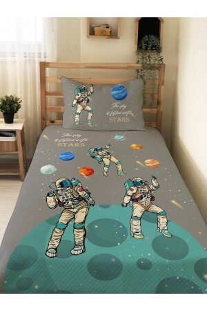 Astronaut Patterned Baby And Kids Printed Single Pique Set 160x230 Gray 13781 - Evmila
