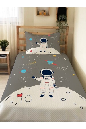 Astronaut Patterned Baby And Kids Printed Single Pique Set 160x230 Gray TYC00855455306 - Evmila