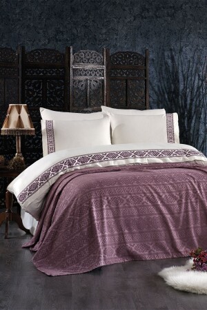 Asya 7 Piece 100% Cotton Chenille Bedspread Embroidered Double Duvet Cover Set Plum (WITH A GIFT) LVNHMNEV1ASYA - Luvana Home