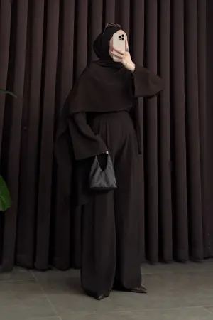 Asymmetrical Shawl Collar Premium Set in Dark Brown - Nuuwears