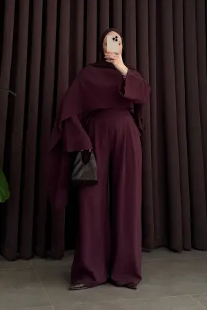 Asymmetrical Shawl Collar Premium Suit Burgundy - Nuuwears
