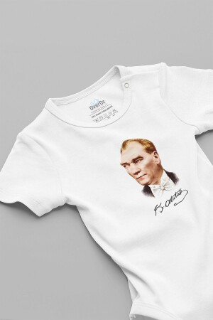 Atatürk Baby-Body mit Bio-Aufdruck, 100 % Baumwolle, Weiß, Baby Badi Zıbın 5111 - Overoz