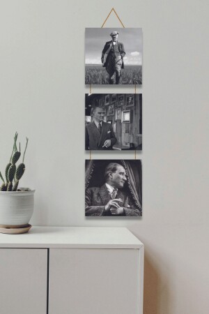 Ataturk Printed 3 Piece Wooden Table with String - Teknograf