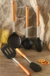 New AtbyAhşap Saplı Silikon Uçlu Yemek Hazırlama Seti Yeni Atbyhome0001 - Genel Markalar