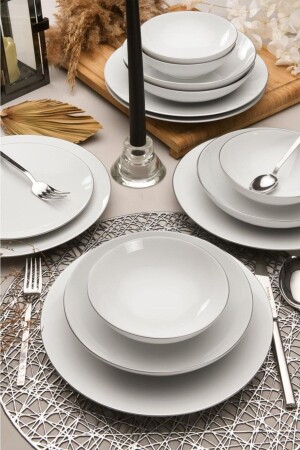 Athen 24-teiliges Tafelservice für 6 Personen, Silber ATN24Y430GM - Güral Porselen