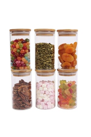 Atify Vakuumiertes luxuriöses Borosilikatglas mit Bambusdeckel, Gewürzglas, Aufbewahrungsbehälter, 6 Stück (8).5CM*6CM) BLS-6580-6 - Genel Markalar