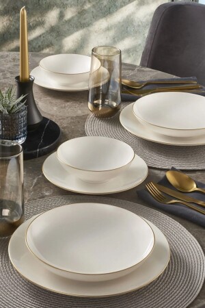 Atina 24 Piece Bone Dinner Set for 6 People - Gold PR. 00000000GBSATN24Y430GD - Güral Porselen