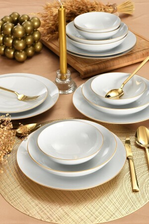 Atina 24 Piece Gold Dinner Set for 6 Persons ATN24Y430GD - Güral Porselen