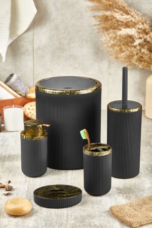 Auaro 5-teiliges Badezimmer-Set, Schwarz/Granit, Gold, detailliert - Kurt Home