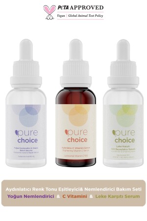 Aufhellendes, farbtonausgleichendes und feuchtigkeitsspendendes Pflegeset (Vitamin C + Anti-Blemish + HA-Serum) PC104 - Pure Choice
