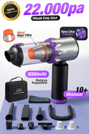 auhma AHV-29 Cordless Car Vacuum Cleaner 220W 22000Pa Powerful Vacuum & Blowing Rechargeable Car Vacuum Cleaner - auhma