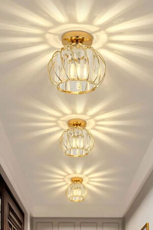 Aurora Model Gold Kaplama Kristal Taşlı Metal Gövde Modern Her Alana Uygun Lüx Plafonyer Avize - Ultra Home