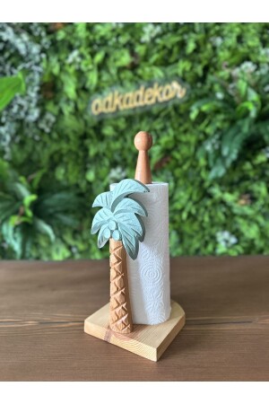 Aus Holz geschnitzter Serviettenhalter, Papierrollen-Handtuchhalter, Palmenmuster, Mintgrün, odkapecheelikpalm - odka