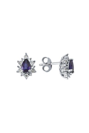 Ausgefallene Ohrringe mit Saphirstein und Diamant - Assos Pırlanta