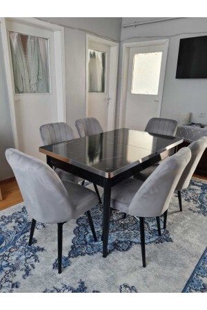 Ausziehbares MDF-Esstisch-Set, Küchen- und Wohnzimmertisch - Kristal Evim