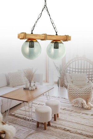 Authentischer doppelter Kronleuchter aus geräuchertem Kugelglas aus Holz TYC00427483973 - ŞL Şef Light
