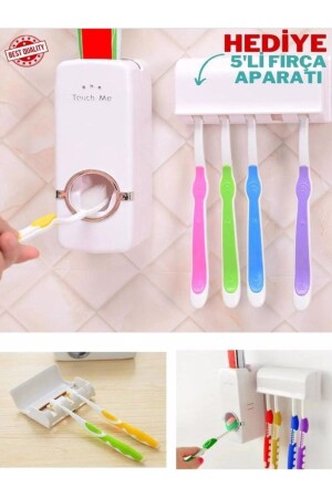 Automatic Toothpaste Squeezing Apparatus with 5 Brushes - - 5-Piece Toothbrush Attachment Gift- - - Özasya Avm
