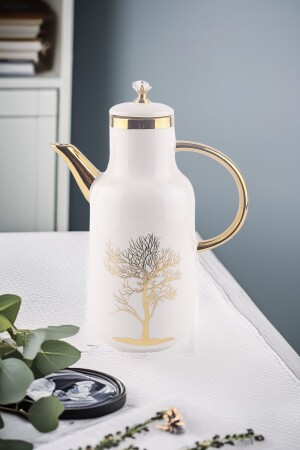 Autumn Gold Detaylı Hayat Ağacı Desenli Kristal Kapaklı Porselen Yağlık Yağdanlık Sirkelik - Vadi