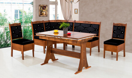 Avangarde Kitchen Corner Set Walnut - Black - Cadde Yıldız