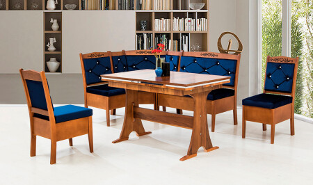 Avangarde Kitchen Corner Set Walnut - Blue - Cadde Yıldız