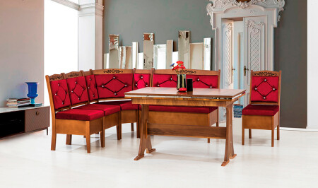 Avangarde Kitchen Corner Set Walnut - Claret Red - Cadde Yıldız
