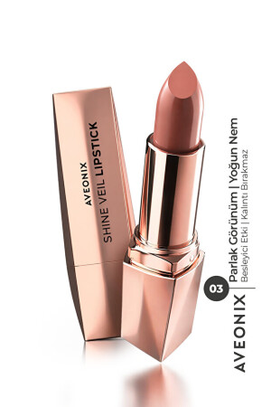 AVEONIX Shine veil Parlak ruj 03 nemlendirici pürüzsüz dolgun dudak etkili lipstick - AVEONIX